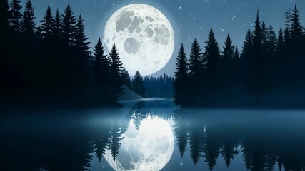 Wall Mural - Full moon rising over a tranquil forest