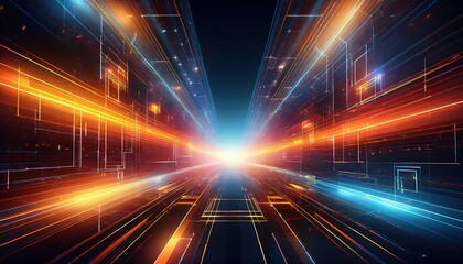 Poster - Futuristic Digital Light Tunnel Visualization