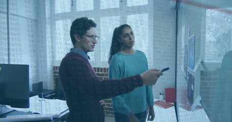 Aufkleber - Image of financial data processing over diverse business people in office