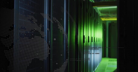 Poster - Data processing image over servers in green-lit data center