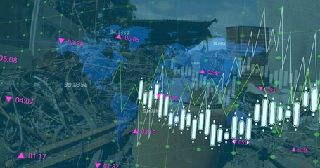 Sticker - Image of financial data processing over wasteland