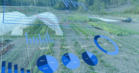 Poster - Image of financial data processing over garden