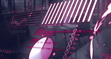 Poster - Image of financial data processing over desk in office