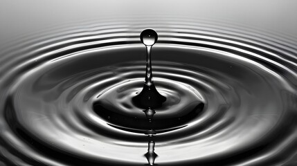 Black and white photo of droplet on water surface