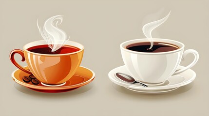 Cup of hot coffee and tea