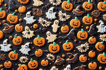 happy halloween cookies seamless pattern for autumn holiday celebration view from above