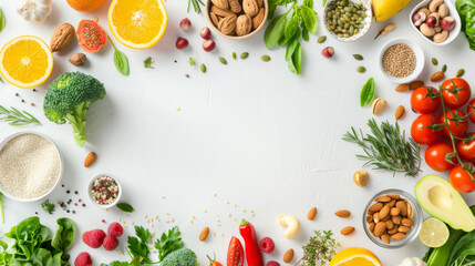 Healthy Organic Food Ingredients on White Background