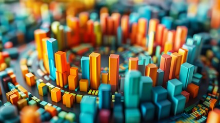 Poster - 3D area chart with overlapping layers, showing the growth of different business sectors over time.