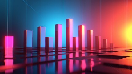 Poster - 3D bar graph illustrating revenue growth over multiple years, with each bar labeled.