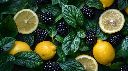 Wall Mural - lemon and blackberry pattern