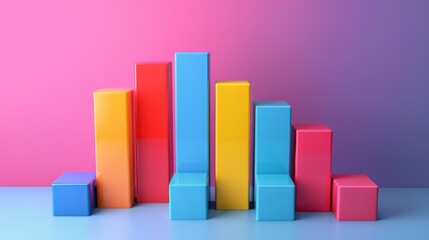 Aufkleber - 3D stacked bar graph with layered segments in contrasting colors, depicting data categories.