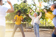 © JackF - Mature people playing volleyball in summer park