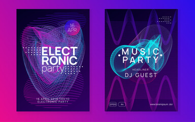 Wall Mural - Edm Event. Techno Electro Template. Pink Fest Magazine. Sound Banner. Green Dance Design. Festival Vector. Psychedelic Audio Invitation. Blue Edm Event