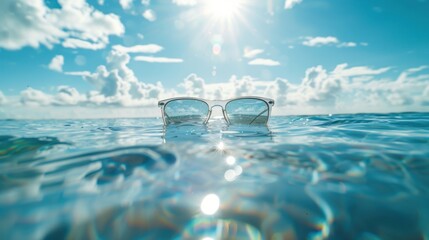 Sticker - Sunglasses Floating on Crystal Clear Water