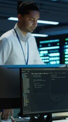 Poster - vertical video management executive in data center ensuring system can handle networking tasks. cowo