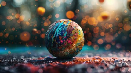 Wall Mural - Abstract Artistic Sphere with Vibrant Colors and Bokeh Background in Nature Setting