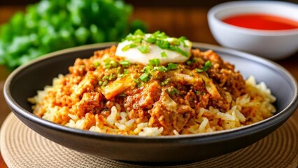 Sticker -  Deliciously spiced rice dish with a creamy topping ready to be savored