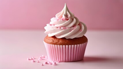 Wall Mural -  Deliciously decorated cupcake with pink frosting and sprinkles