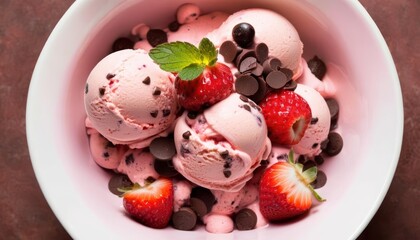 Wall Mural -  Deliciously indulgent strawberry and chocolate ice cream dessert