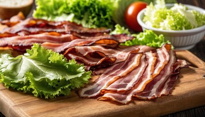 Sticker -  Freshly sliced bacon and crisp lettuce ready for a delicious BLT