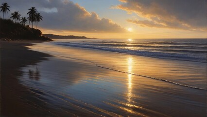 Canvas Print -  Sunset serenity on the shore