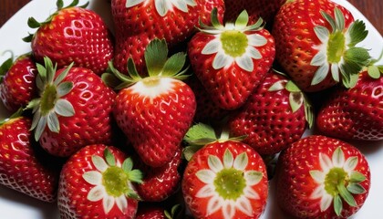 Wall Mural -  Fresh strawberries with green leaves perfect for a summer snack