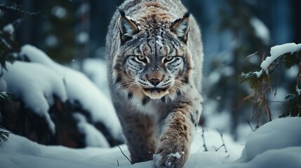 Poster - lynx in snow