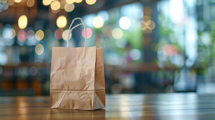 Canvas Print - Brown Paper Bag on Wooden Table