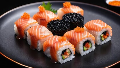 Canvas Print -  Deliciously crafted sushi rolls ready to be savored