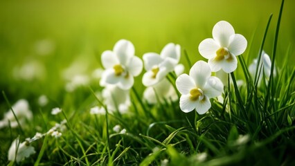 Canvas Print -  Elegance in nature  White flowers bloom in a field of green