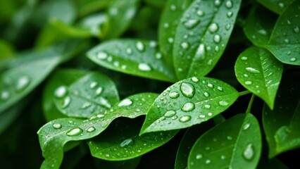 Canvas Print -  Dewdrops on leaves a sign of mornings freshness