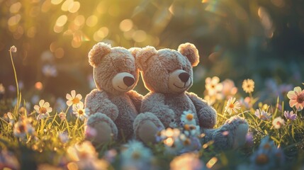 Canvas Print - Teddy Bears in a Field of Flowers