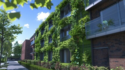 Aufkleber - A modern building with a green wall, featuring lush greenery covering the exterior.