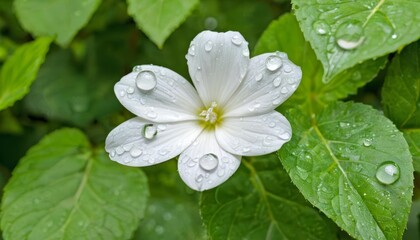 Wall Mural -  Dewdrops on a white flower a symbol of purity and freshness