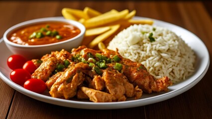 Poster -  Delicious Asian cuisine with rice chicken and dipping sauce