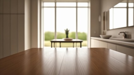 Poster -  Modern kitchen with natural light and wooden table