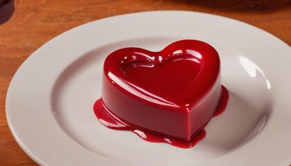 Canvas Print -  Red heartshaped dessert on a white plate