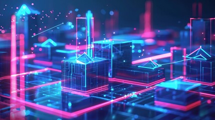 Poster - Futuristic tech blueprint with blue circuit patterns and digital network design