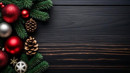 Poster -  Elegant Christmas decoration on dark wooden surface