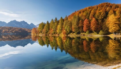 Wall Mural -  Tranquil autumn lake with vibrant foliage