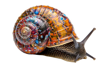 Helix aspersa snail, also known as common garden snail, isolated on white background.