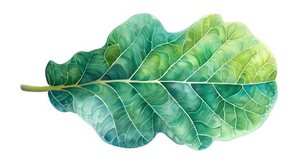 Wall Mural - Unique Lobed Fig Leaf Watercolor and Vibrant Green Foliage Texture