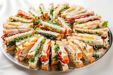 Wall Mural - Variety of sandwiches on wooden background