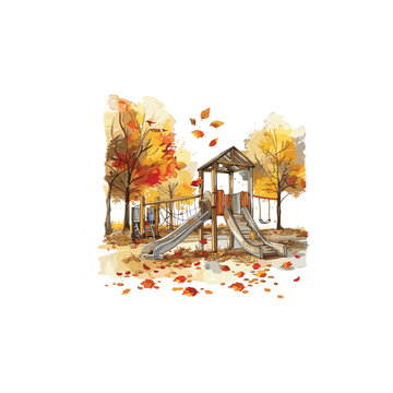 vector image of a children's playground in autumn made with watercolor.ai generated