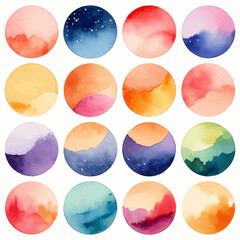 Wall Mural - Colorful Abstract Art Circles: A Collection of Vibrant, Watercolor-Inspired Paintings