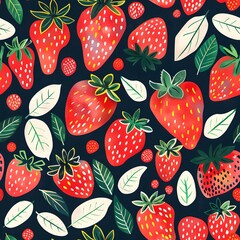 Wall Mural - seamless pattern with strawberries