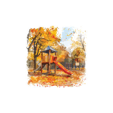 vector image of a children's playground in autumn made with watercolor.ai generated