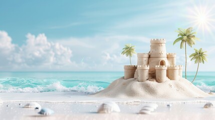 Poster - Sandcastle On Tropical Beach.