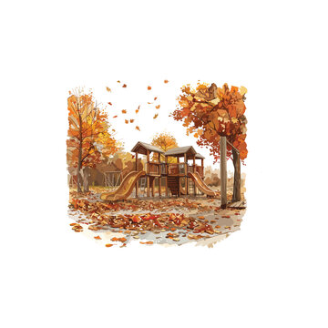 vector image of a children's playground in autumn made with watercolor.ai generated