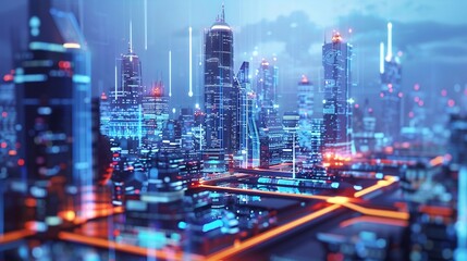 Wall Mural - Cyberpunk Cityscape with Glowing Towers